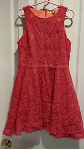 Miss Behave Pink Girls Medium Lace Overlay Lined Dress Deep Rose Pink EUC - Picture 1 of 5