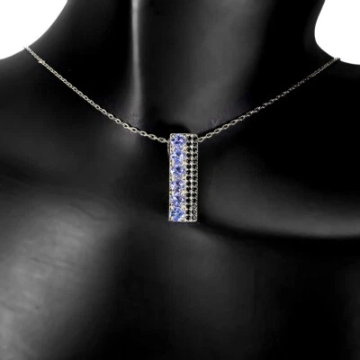 Collana In Argento Sterling 925 Tonda In Tanzanite Blu 3mm E Spinello Nero - Immagine 1 di 4
