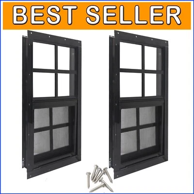 Weather-Resistant 2" x 8" Shed Windows with Easy Install Aluminum Frame - 2 Pack - Image 1 of 4
