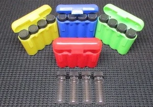 16 - 1 Dram Glass Vials With 4 Carrying Case Storage Case Green,Red,Blue,Gold - Picture 1 of 4