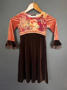 Y2K Girls Size 5 Maxi Velvet Dress Y2K Fairy Whimsigoth Ruffle Bell Sleeve - Picture 1 of 9