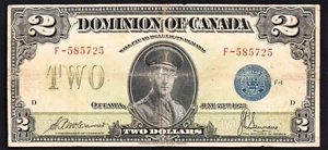 Dominion Of Canada 1923 $2 Two Dollar Banknote McCavour - Saunders Blue Seal - Picture 1 of 2
