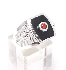 toller Herren Ring Onyx und roter Stein Ornamente 925er Silber Siegel Ring Gr.59 - Bild 1 von 4
