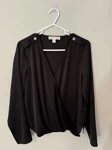 Michael Kors Black Blouse Size S Flowy Button Sleeve Satin Feel - Picture 1 of 2