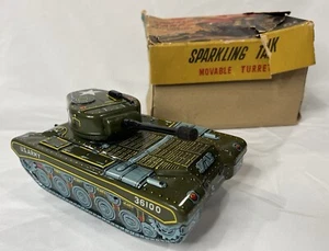 RARE 1950s JAPAN VINTAGE SPARKLING FRICTION TANK 9โ M-4 36100 Vehicle In Box ๐ฅ - Picture 1 of 10