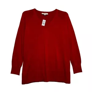 Suéter Loft, Rojo Sólido Ligero Cuello en V, Talla L - Imagen 1 de 4