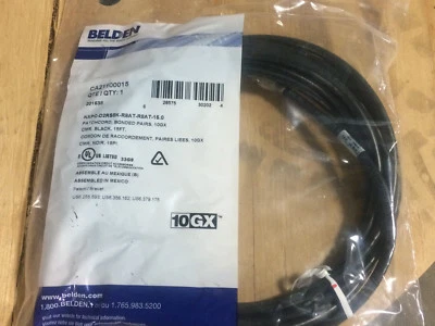Belden CA21100015 15FT RJ45 Cat6A Bonded Pair Patchcord ~ 10GX CMR Black - Image 1 of 2