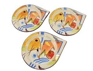 ANTICA FORNACE 3 CERAMICHE DA TAVOLA ABSTRACT HANDPAINTED 11" DISHES MADE ITALY - Picture 1 of 11