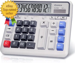 Desktop Calculator Solar Battery Dual Power with 12-Digit Large LCD Display - Picture 1 of 9