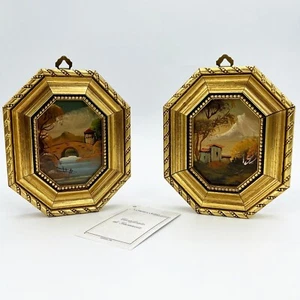 Antikes Gemälde Ölgemälde auf Kupfer Paar Bilder Vintage Miniaturen Wiegen - Bild 1 von 12