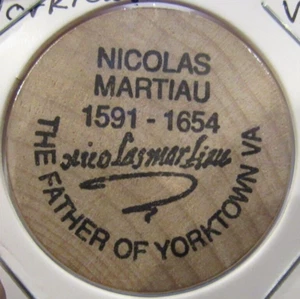 Vintage Nicolas Martiau Yorktown, VA Holz Nickel - Medaille Virginia - Bild 1 von 2