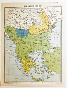 HISTORICAL MAP THE BALKANS 1789 -1856 OTTOMAN EMPURE KINGDOM OF GREECE SERVIA