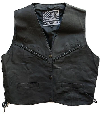 Women's USA Extreme Biker Black Braided Leather Motorcycle Vest 100% Leather XXL - Image 1 of 4