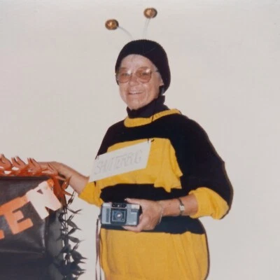 Vintage Photo Adorable Lady Shutterbug Camera Bee Costume Odd Found Snapshot - Image 1 of 4