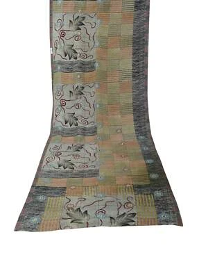 Vintage Faux Silk Saree Gray Abstract Print Sari Craft Decor Dressmaking Fabric - Image 1 of 4