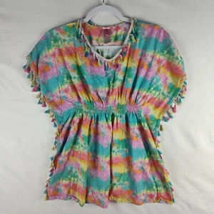 Betsey Johnson Girls Sleeveless Pullover Tassel Poncho Top Tie Dye Size 12 *FLAW - Picture 1 of 7