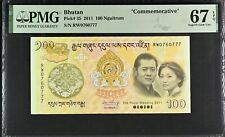 Bhutan 100 Ngultrum 2011 P 35 COMM. SUPERB GEM UNC PMG 67 EPQ