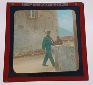 Antique Magic Glass Lantern Slide - Swiss Soldier Andermatt Switzerland - Picture 1 of 1