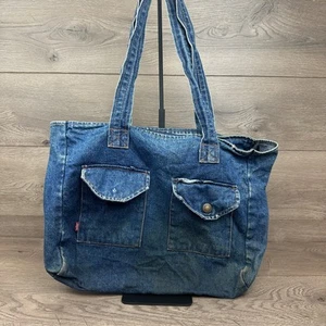Levi's Yak Pak Vintage Denim Tote Bag Womens Blue Jean Double Pocket Vtg 80s 90s - Picture 1 of 14