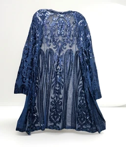 Neu mit Etikett Anna-Kaci glitzernde Pailletten Strickjacke Glitzer Kimono Gr. XXL marine transparent - Bild 1 von 13