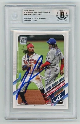 Ronald Acuna Jr Signed 2021 Topps #61 BAS Beckett Vladimir Guerrero Bout of Jrs - Image 1 of 2