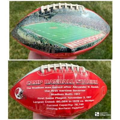 Bola de futebol RARA vintage Wisconsin University Badgers Camp Randall Stadium - Imagem 1 de 4