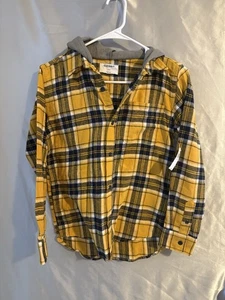 Hooded Soft Brushed Flannel Shirt For Boys Mustard Plaid Match Boys Large 10/12 - Picture 1 of 4