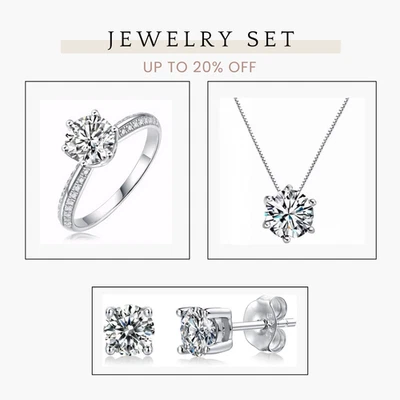 Conjunto de Joyería Clásica Moissanita Color D VVS1 Anillo Collar Pendientes Plata 925 Foto 1 de 4