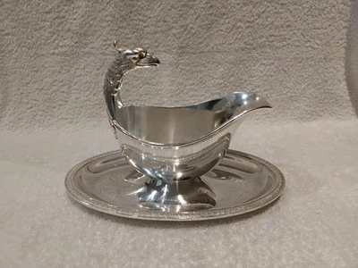 Винтаж 1990 Французский посеребренный соус лодка Christofle Malmaison орел - Изображение 1 из 4