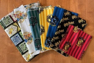 Lot of 7 Harry Potter Cotton Fabric Various Sizes Scraps Houses Stained Glass - Picture 1 of 24