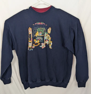 复古 Country Heartland Grandma 蓝色运动衫女式 XXXL 码猫 — 第 1/4 张图片