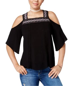 Crave Fame Womens Embroidered Cold-Shoulder Pullover Blouse, black, Juniors, M - Picture 1 of 1
