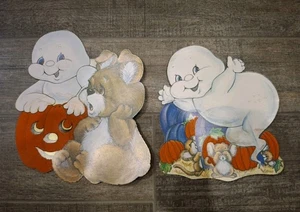 Vintage 2 Halloween beflockte Stanzformen doppelseitig Geist Kürbis Deko - Bild 1 von 5