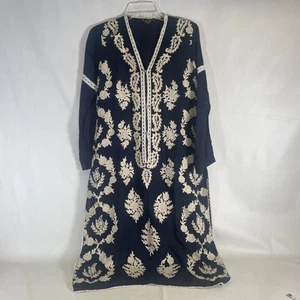 AGHA NOOR Hand Made Women Embroidered Navy Blue Dress Size Medium - Picture 1 of 10