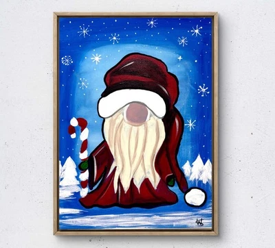 Original Navidad Gnomo 12X16 Acrílico Expresionismo Diseño Abstracto Hogar Arte Foto 1 de 4