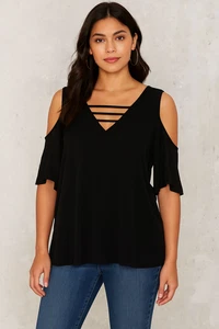 FREE POSTAGE IN AUSTRALIA - CURVACEOUS BLACK COLD SHOULDER BLOUSE SIZE S - Bild 1 von 9