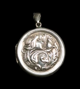 Sterling Silver Art Nouveau Lady Woman Flower Round Locket Pendant For Necklace - Picture 1 of 19