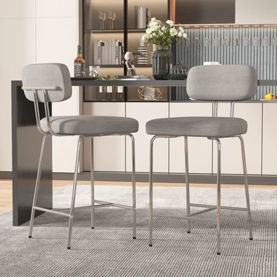 Counter Height Bar Stools Set of 2 Fabric Kitchen Counter Stools with Back Grey - Image 1 of 4
