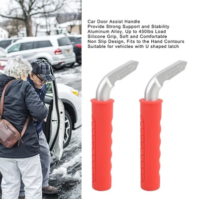 Red 2PCS Car Door Assist Handles Non Slip Silicone Grip Portable Automotive Grab - Image 1 of 4