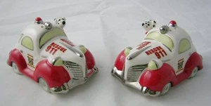 Henry Cavanagh Firefighter Dalmatian Driving Retro Car Salt & Pepper Shakers NIB - Picture 1 of 1