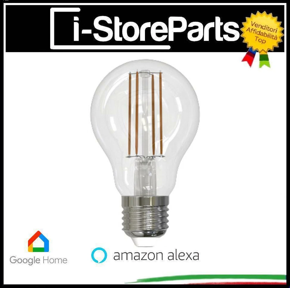 LAMPADINA FILAMENTO LED A60 E27 SMART WIFI TRASPARENTE ALEXA GOOGLE HOME  - Immagine 1 di 1