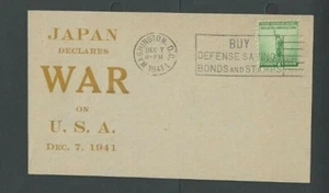 1941 Patriotic WW2 Begins Dec 7 Japan Declares War On USA Fidelity Cachet - Picture 1 of 1