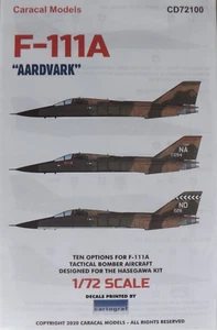 Caracal Models Decal 1/72 F-111A "AARDVARK" #CD72100 OOP/RARITÄT/SELTEN/AUSVERKAUFT - Bild 1 von 5