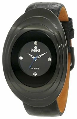 NUEVO Reloj Swistar 107-26L Mujer Estuche Ovalado Azul Segundero Cuero Todo Negro Foto 1 de 3