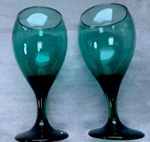 Set Of 2 Libbey Juniper Green 7.25" Water Wine Goblets Glasses Vintage - Picture 1 of 11