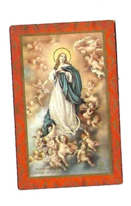 VINTAGE MARY WITH MANY ANGELS HOLY CARD PRINT IN ITALY - Picture 1 of 1