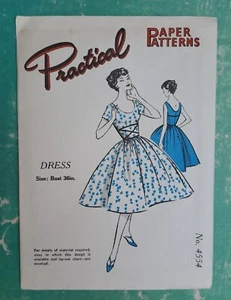 50's Practical Paper Vintage Sewing Dress Pattern Summer Swing 36in Bust - Picture 1 of 2