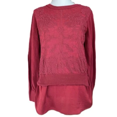 Simply Vera Vera Wang Women’s Maroon Lace Layered Sweater Top Medium - Image 1 of 4