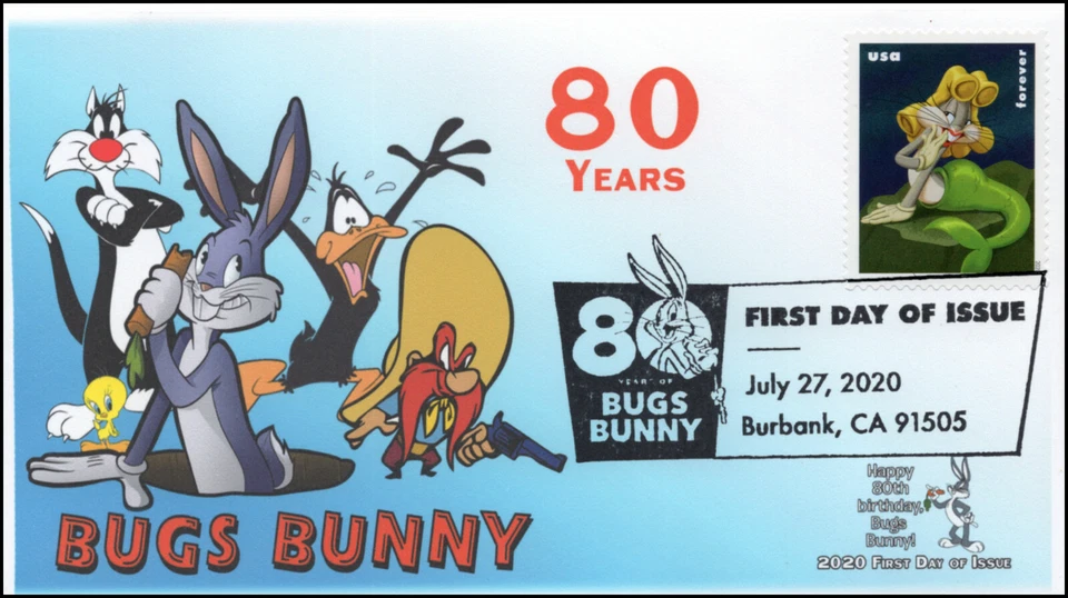 20-210, 2020, SC 5499, Bugs Bunny, First Day Cover, Pictorial Postmark, 80th Ann - Image 1 of 1