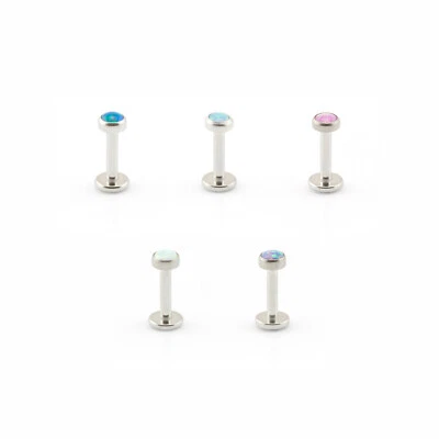 Opal Labret Bar Helix Cartilage Tragus Lip Piercing Steel Internally Threaded - Image 1 of 4